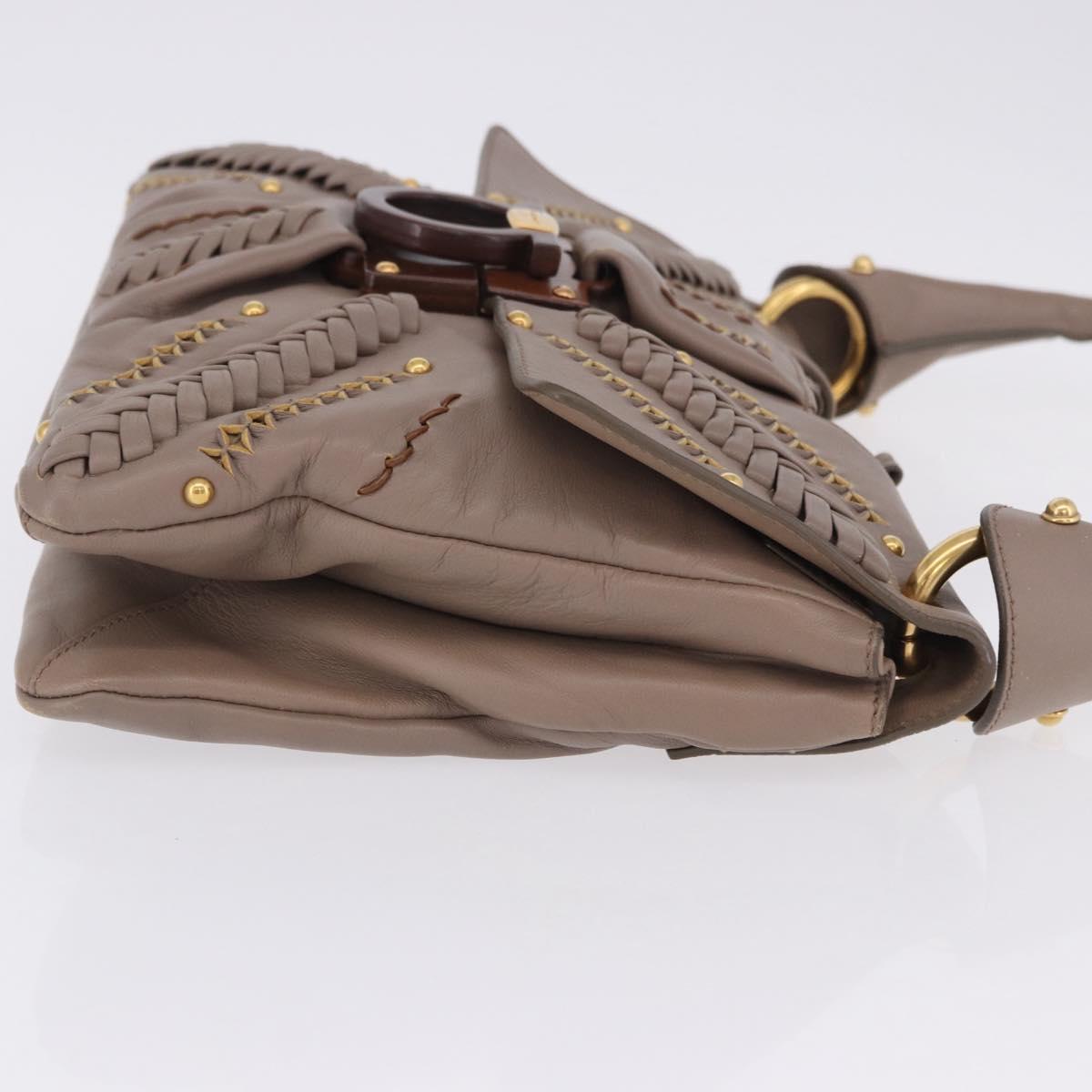 Salvatore Ferragamo Gancini Shoulder Bag Leather Brown Gold Auth 202452A