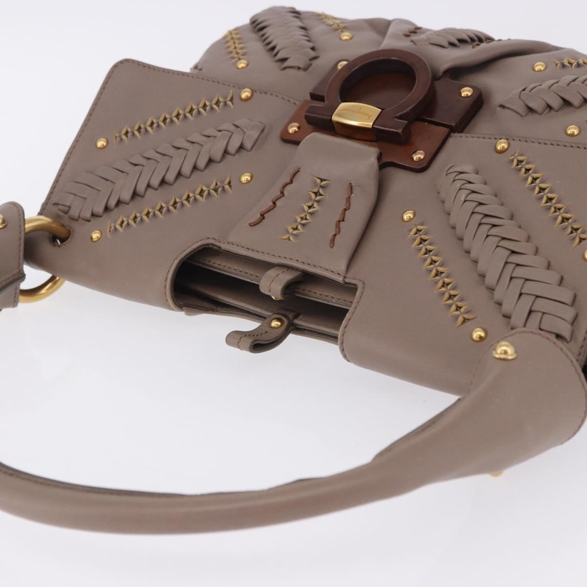 Salvatore Ferragamo Gancini Shoulder Bag Leather Brown Gold Auth 202452A