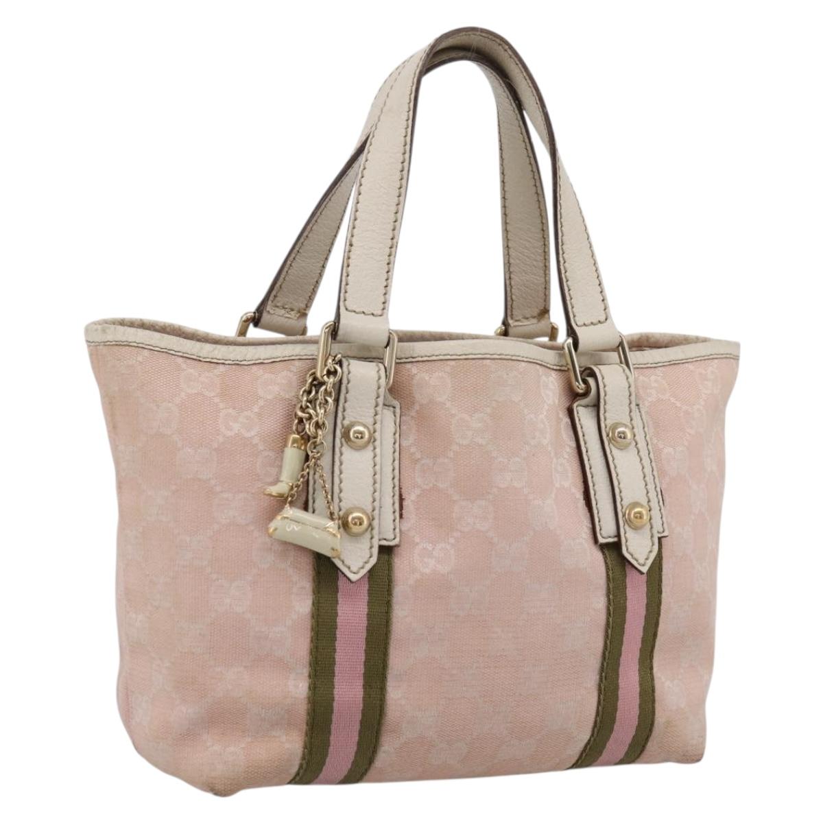 GUCCI GG Canvas Sherry Line Hand Bag Pink Gold 139261 Auth 202455