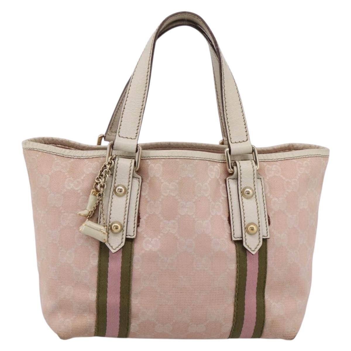GUCCI GG Canvas Sherry Line Hand Bag Pink Gold 139261 Auth 202455
