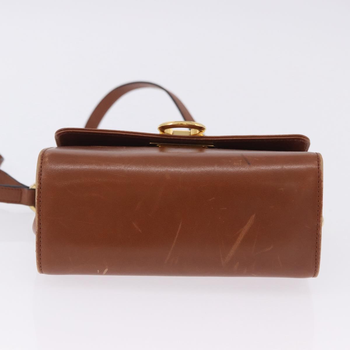 Salvatore Ferragamo Gancini Shoulder Bag Leather Brown Gold Auth 202457