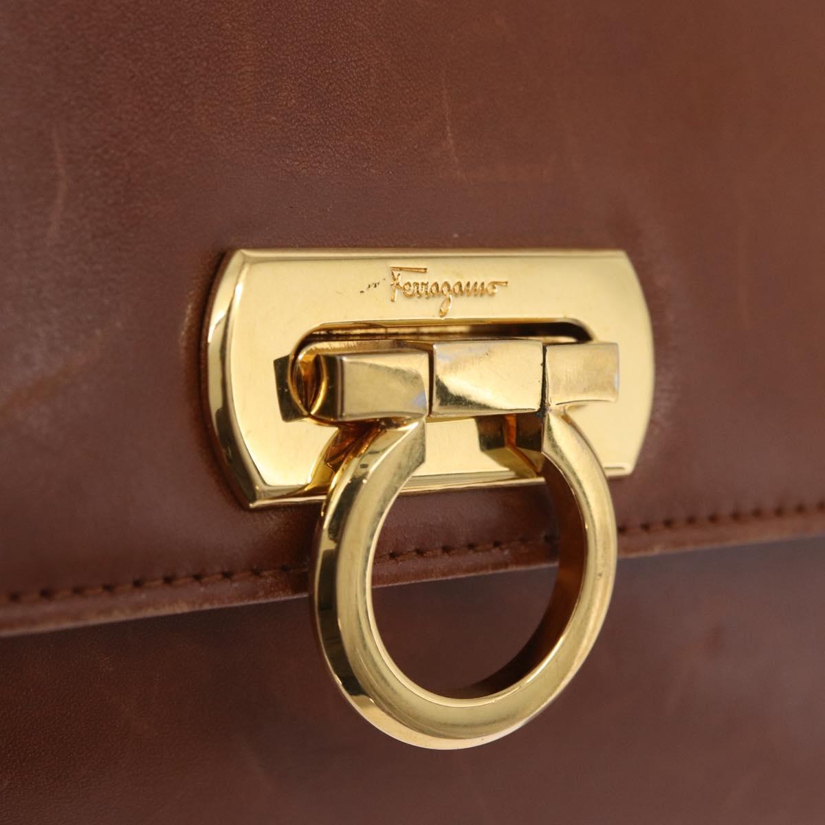 Salvatore Ferragamo Gancini Shoulder Bag Leather Brown Gold Auth 202457