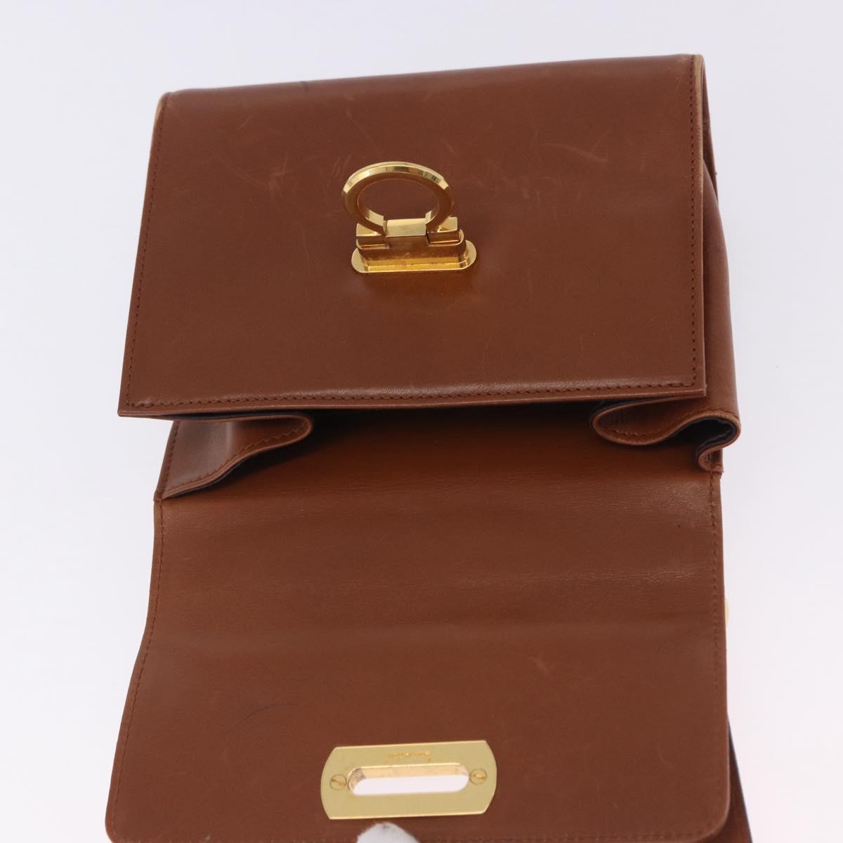 Salvatore Ferragamo Gancini Shoulder Bag Leather Brown Gold Auth 202457