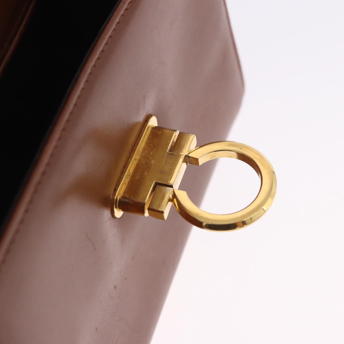 Salvatore Ferragamo Gancini Shoulder Bag Leather Brown Gold Auth 202457