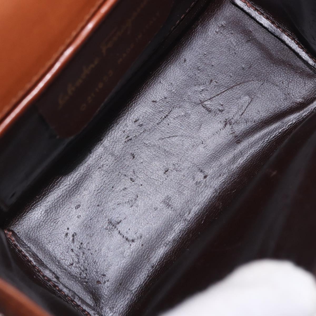 Salvatore Ferragamo Gancini Shoulder Bag Leather Brown Gold Auth 202457