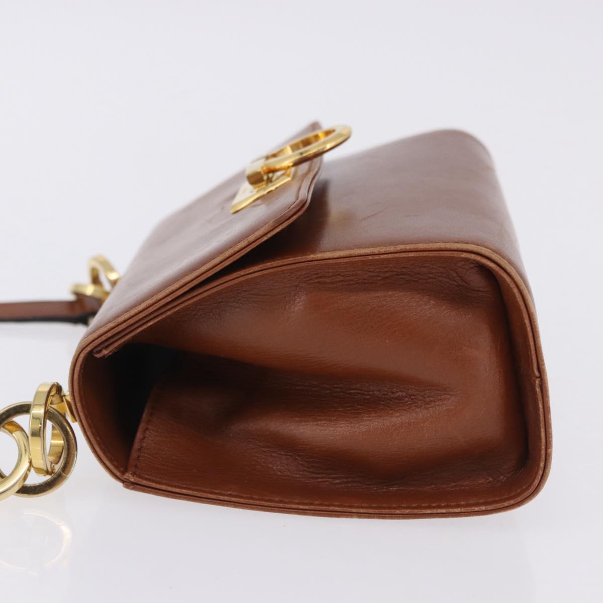 Salvatore Ferragamo Gancini Shoulder Bag Leather Brown Gold Auth 202457