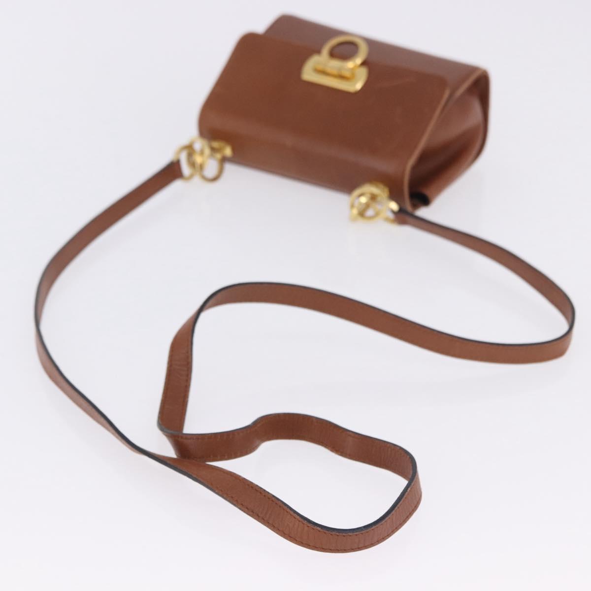 Salvatore Ferragamo Gancini Shoulder Bag Leather Brown Gold Auth 202457