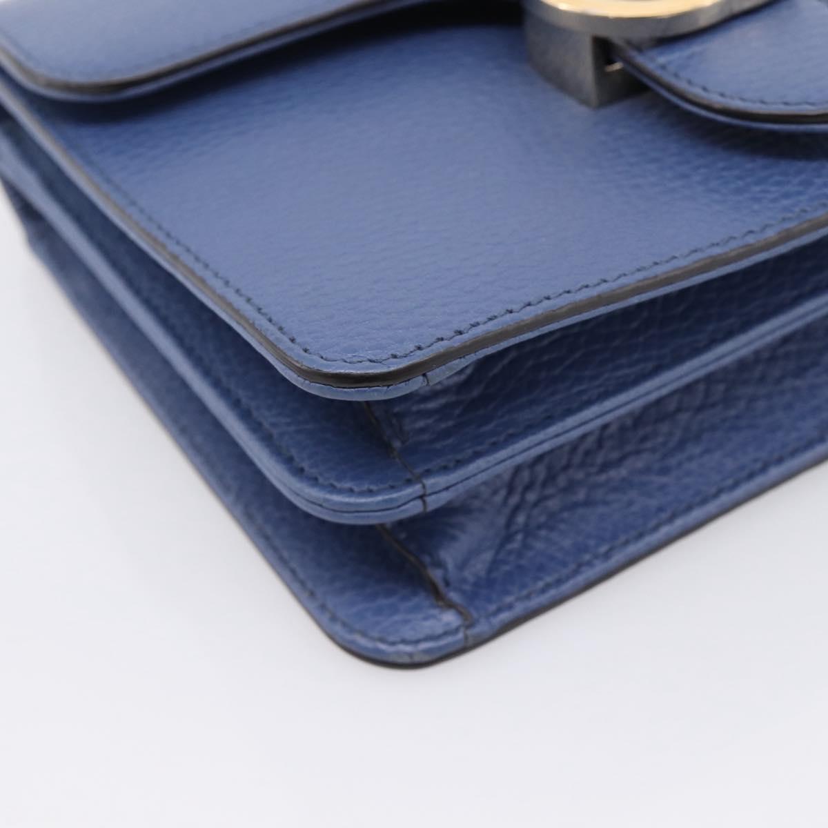 GUCCI Interlocking G Chain Shoulder Bag Leather Blue Gold 510304 Auth 202459V