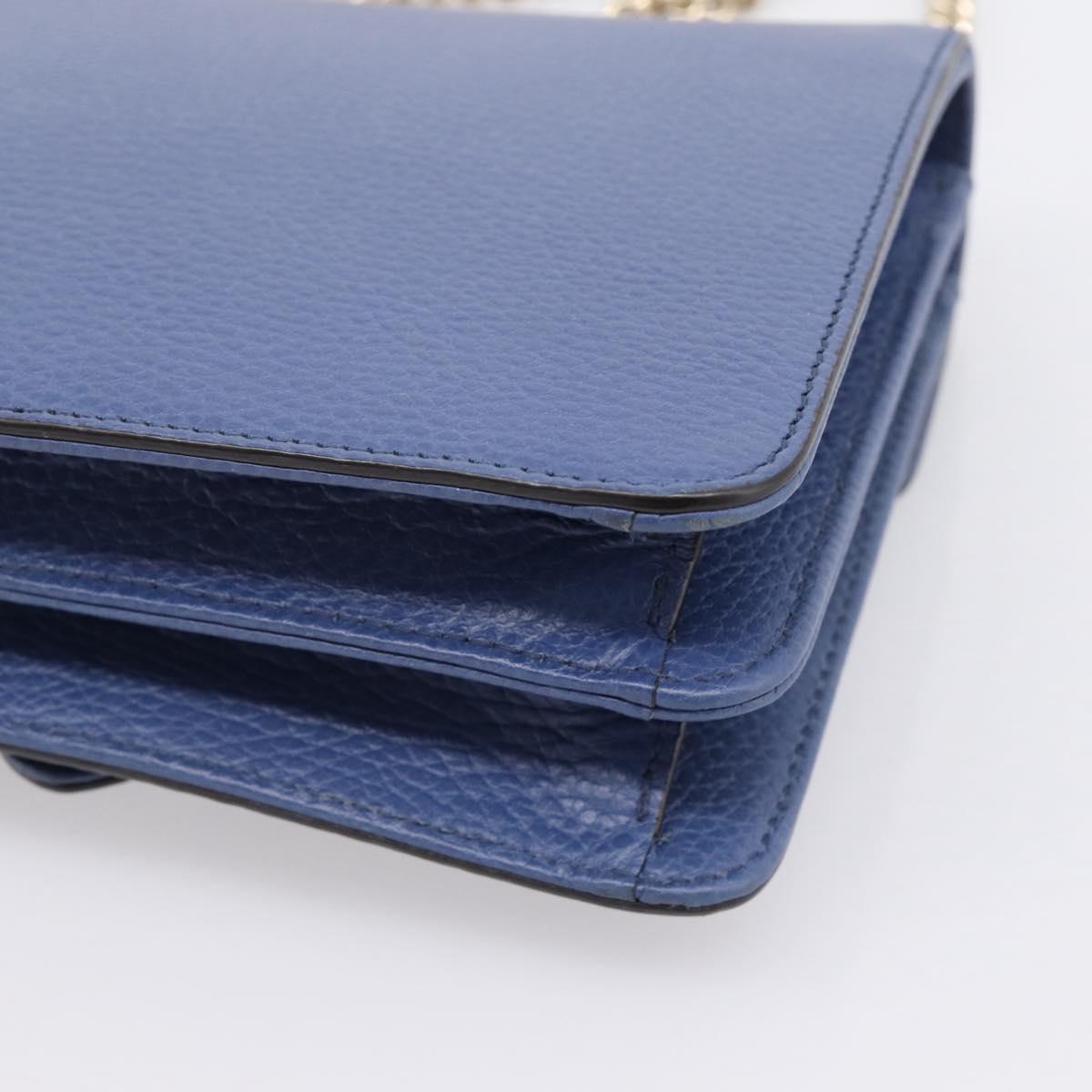 GUCCI Interlocking G Chain Shoulder Bag Leather Blue Gold 510304 Auth 202459V