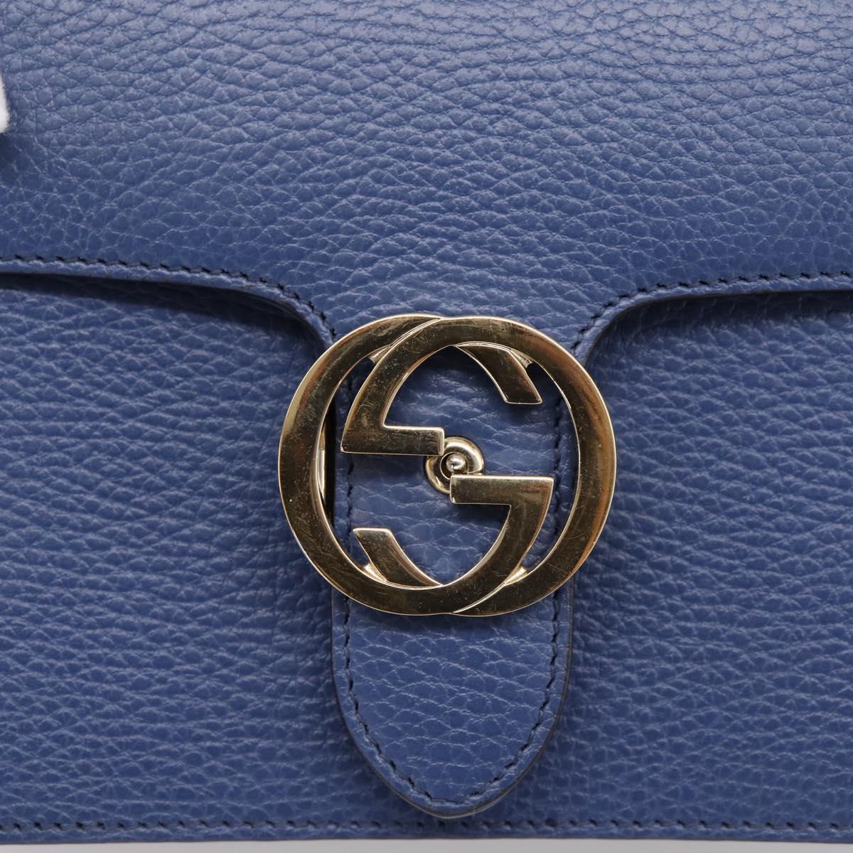 GUCCI Interlocking G Chain Shoulder Bag Leather Blue Gold 510304 Auth 202459V