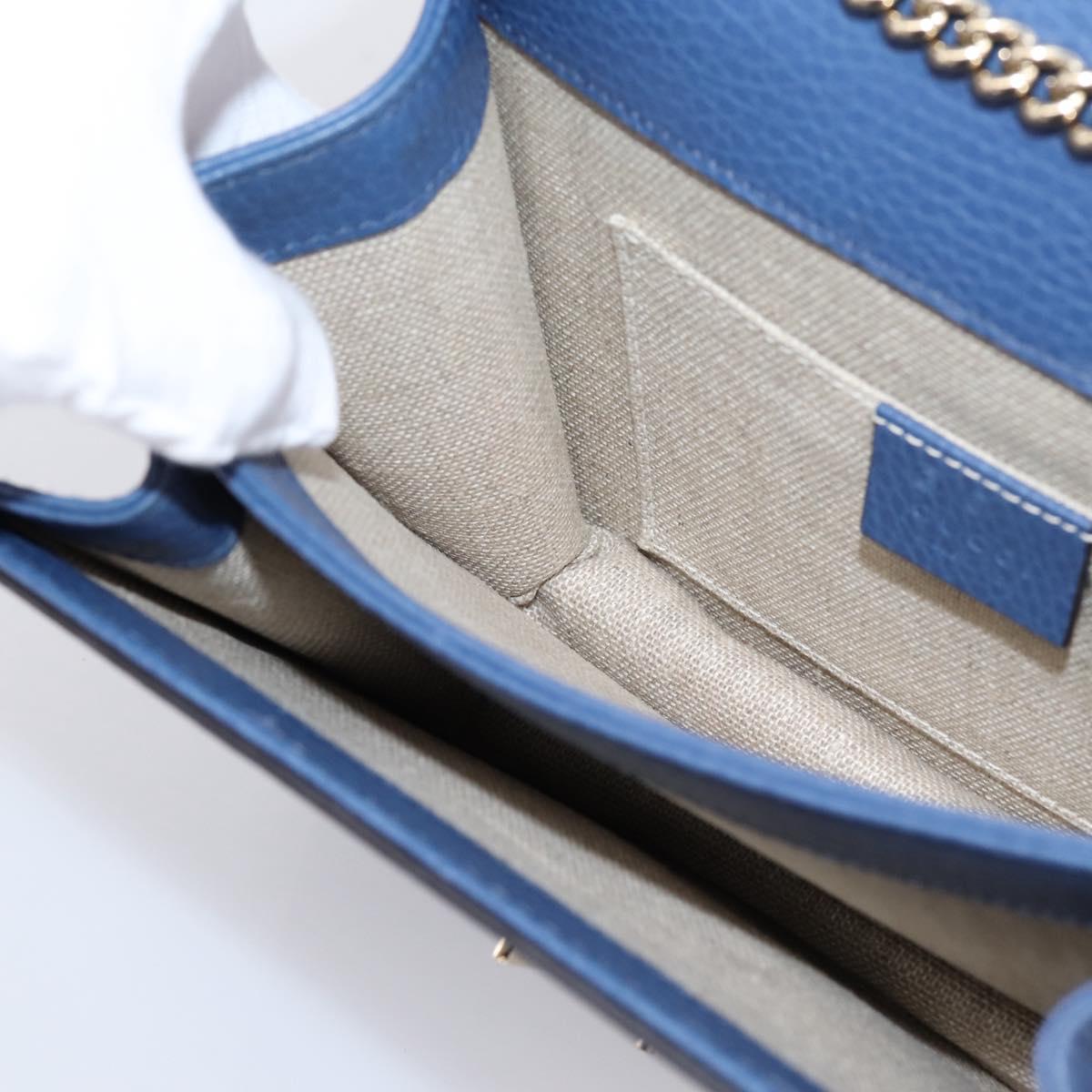 GUCCI Interlocking G Chain Shoulder Bag Leather Blue Gold 510304 Auth 202459V