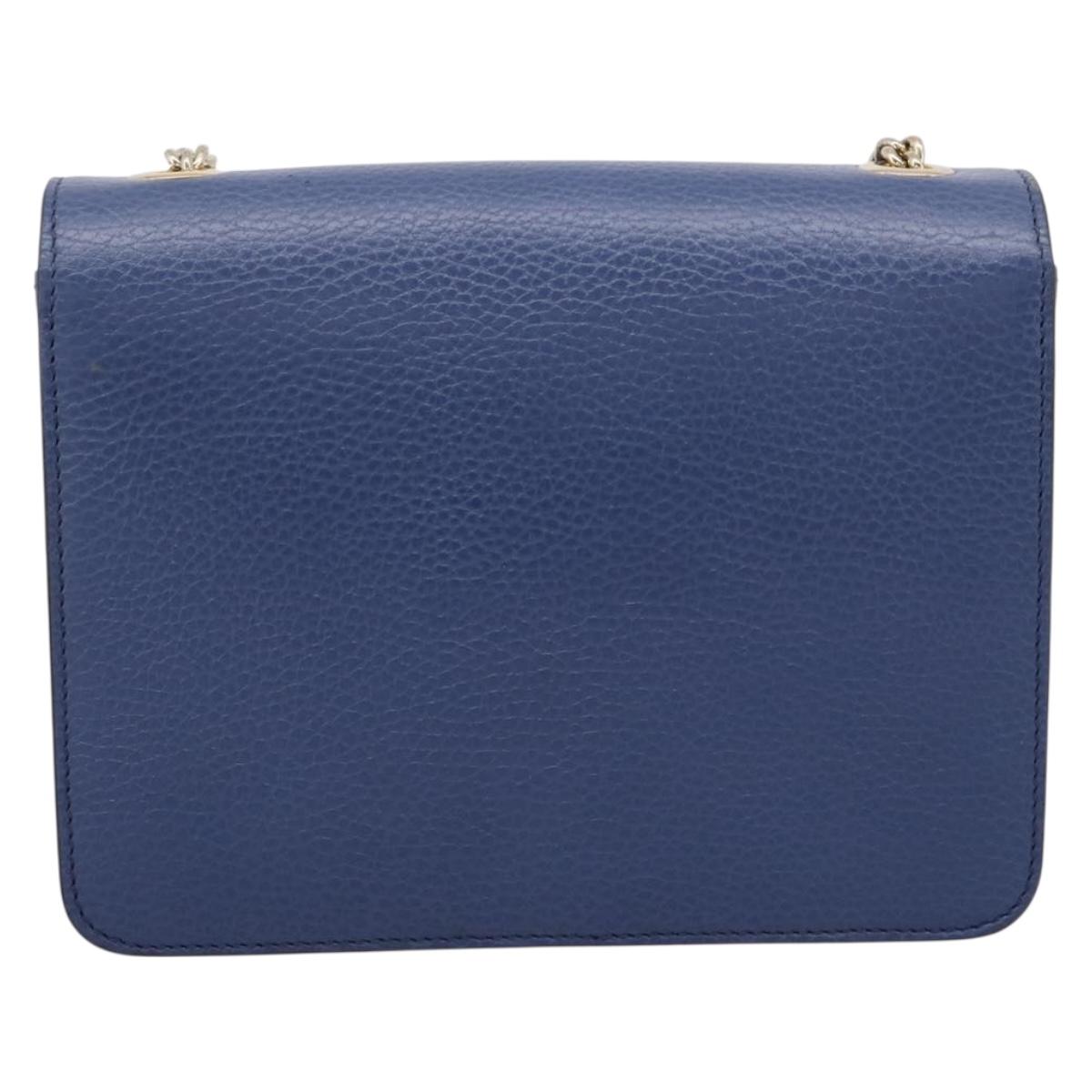 GUCCI Interlocking G Chain Shoulder Bag Leather Blue Gold 510304 Auth 202459V