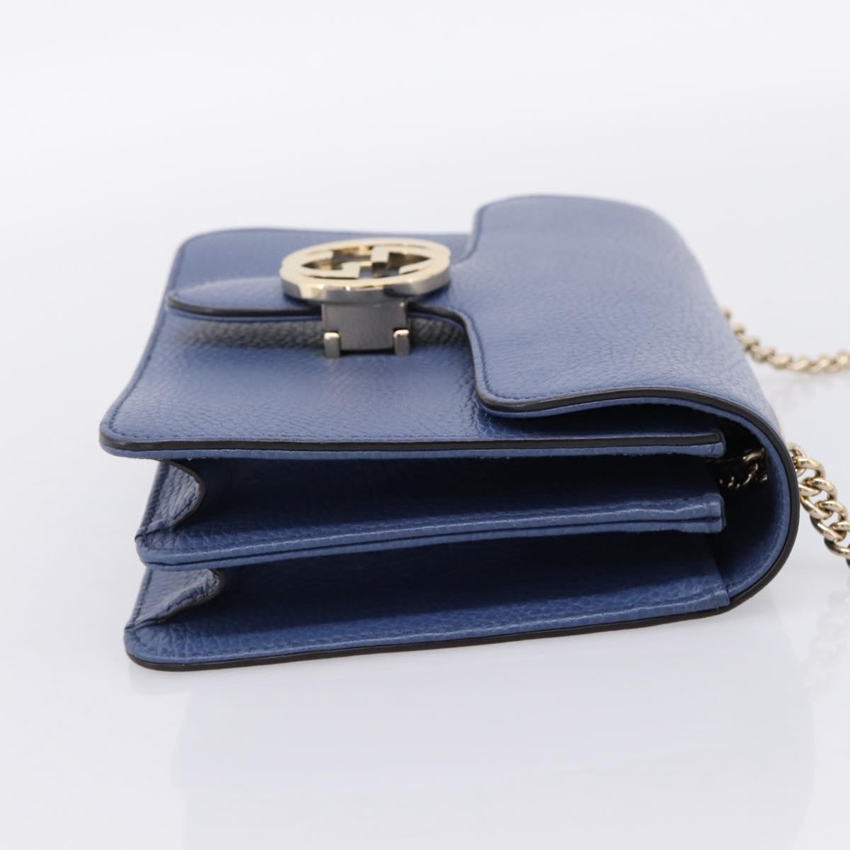 GUCCI Interlocking G Chain Shoulder Bag Leather Blue Gold 510304 Auth 202459V