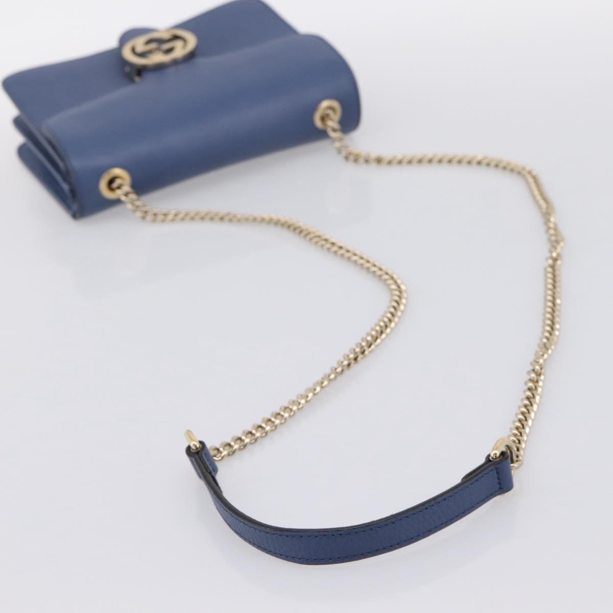 GUCCI Interlocking G Chain Shoulder Bag Leather Blue Gold 510304 Auth 202459V