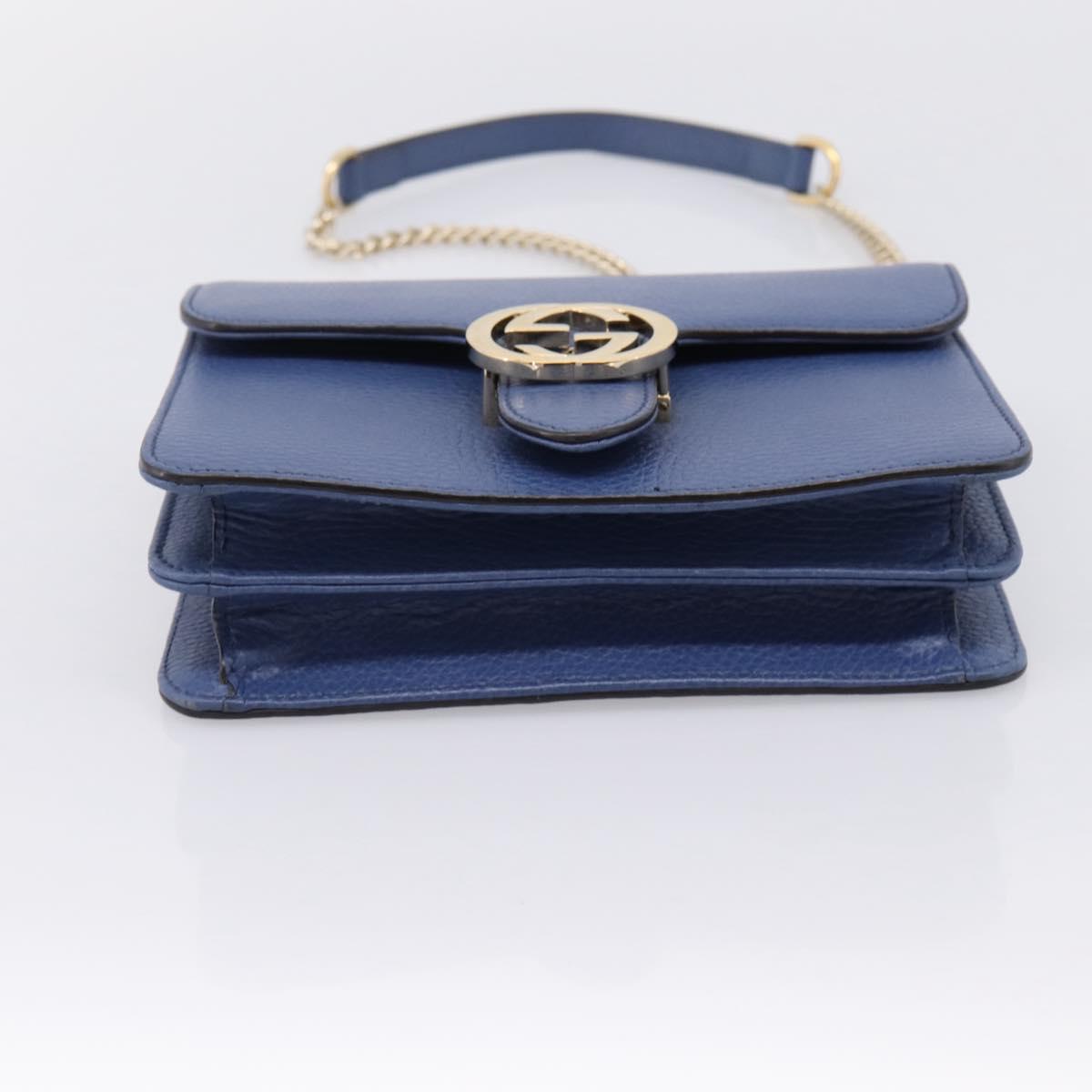 GUCCI Interlocking G Chain Shoulder Bag Leather Blue Gold 510304 Auth 202459V