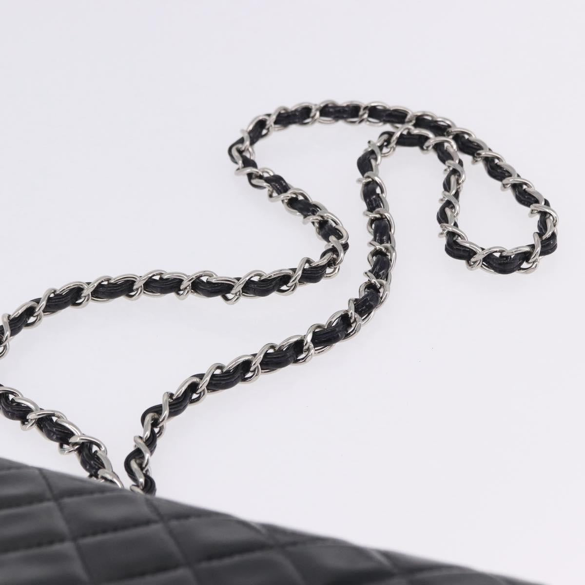 CHANEL Chain Mini Matelasse 16 Bag Patent leather Black Silver CC Auth 202465