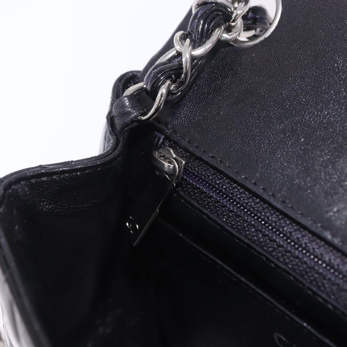 CHANEL Chain Mini Matelasse 16 Bag Patent leather Black Silver CC Auth 202465