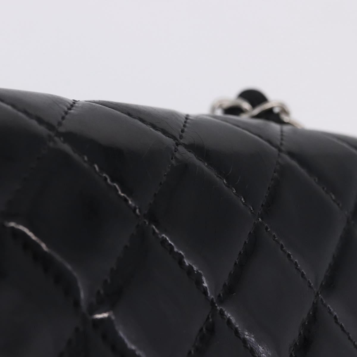 CHANEL Chain Mini Matelasse 16 Bag Patent leather Black Silver CC Auth 202465