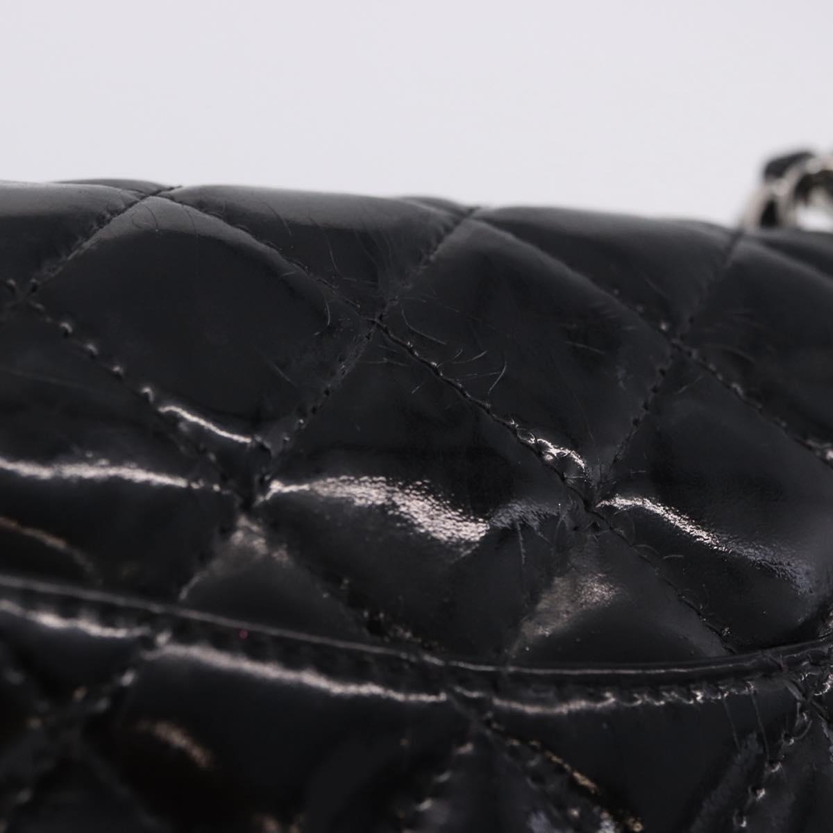 CHANEL Chain Mini Matelasse 16 Bag Patent leather Black Silver CC Auth 202465