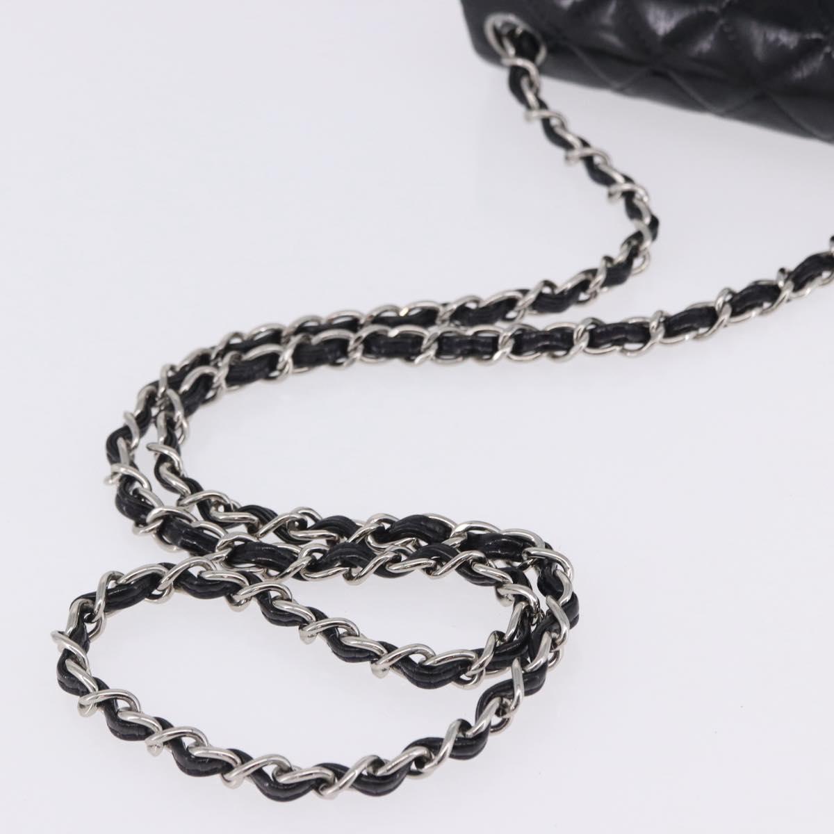CHANEL Chain Mini Matelasse 16 Bag Patent leather Black Silver CC Auth 202465