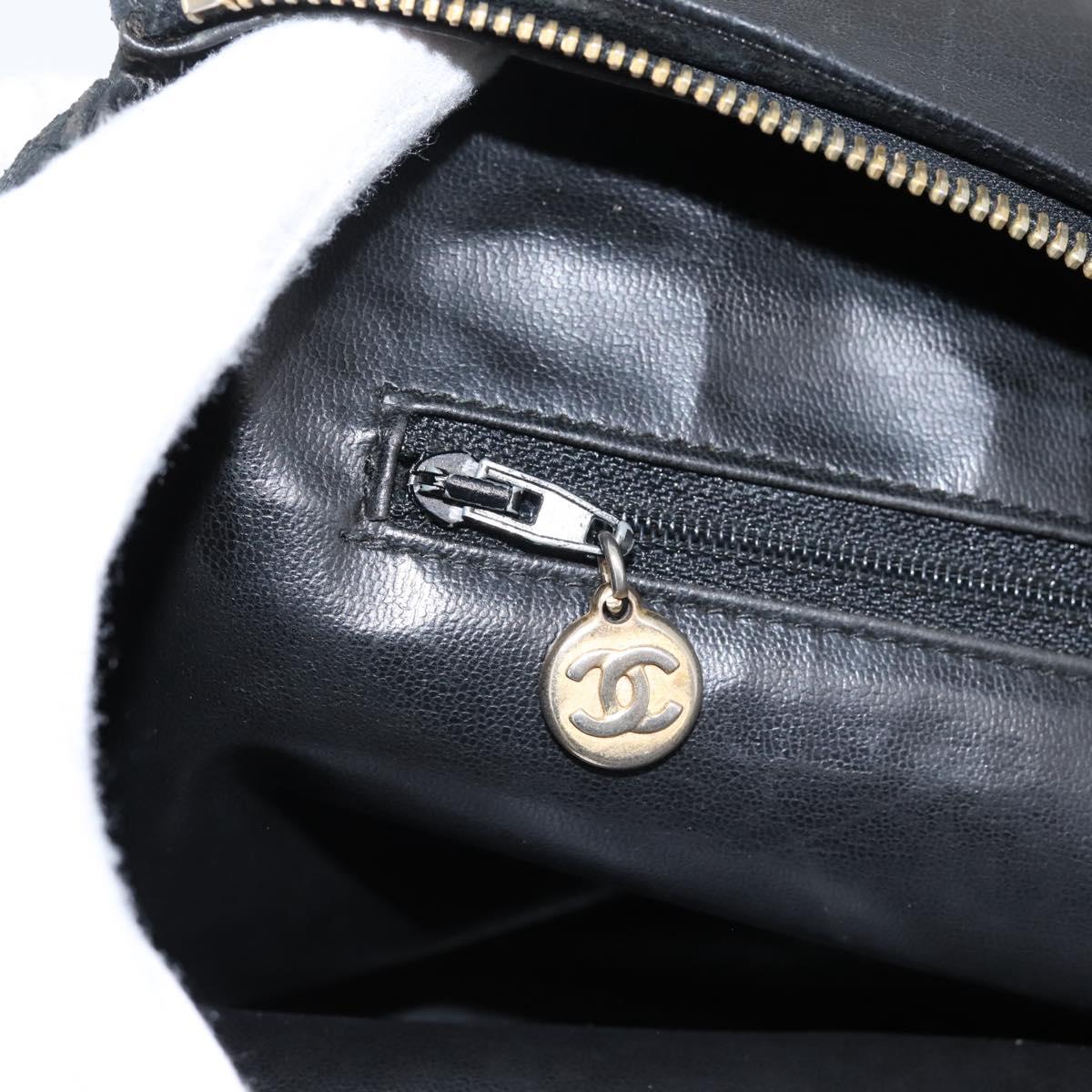 CHANEL V Stitch Hand Bag Leather Black Gold CC Auth 202466