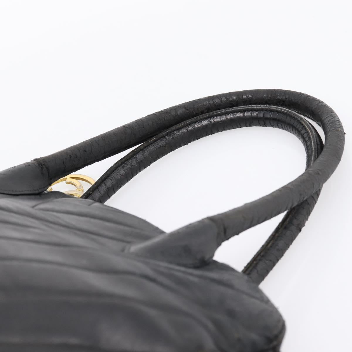 CHANEL V Stitch Hand Bag Leather Black Gold CC Auth 202466