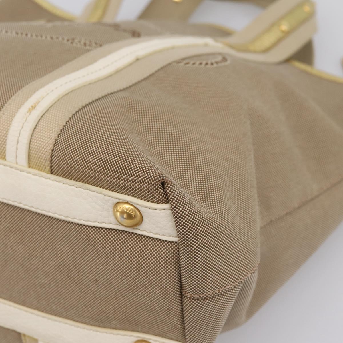 PRADA Hand Bag Jacquard Beige Gold Auth 202467