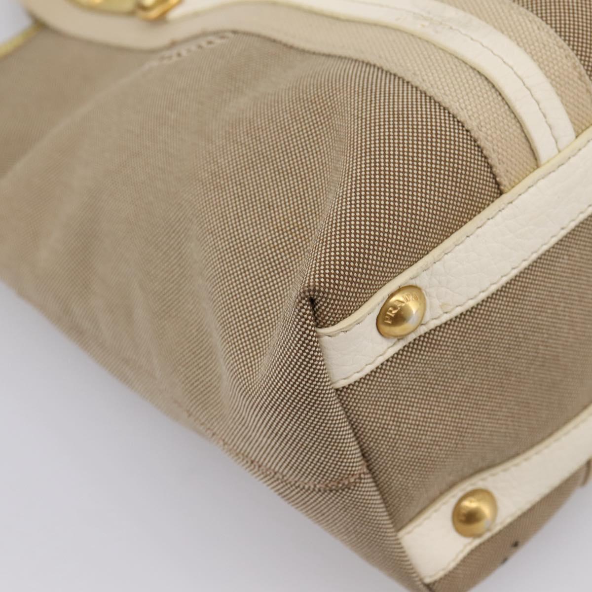 PRADA Hand Bag Jacquard Beige Gold Auth 202467