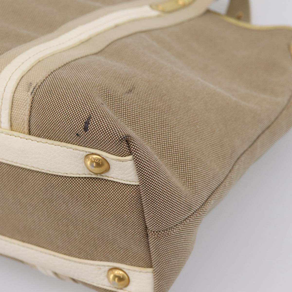 PRADA Hand Bag Jacquard Beige Gold Auth 202467