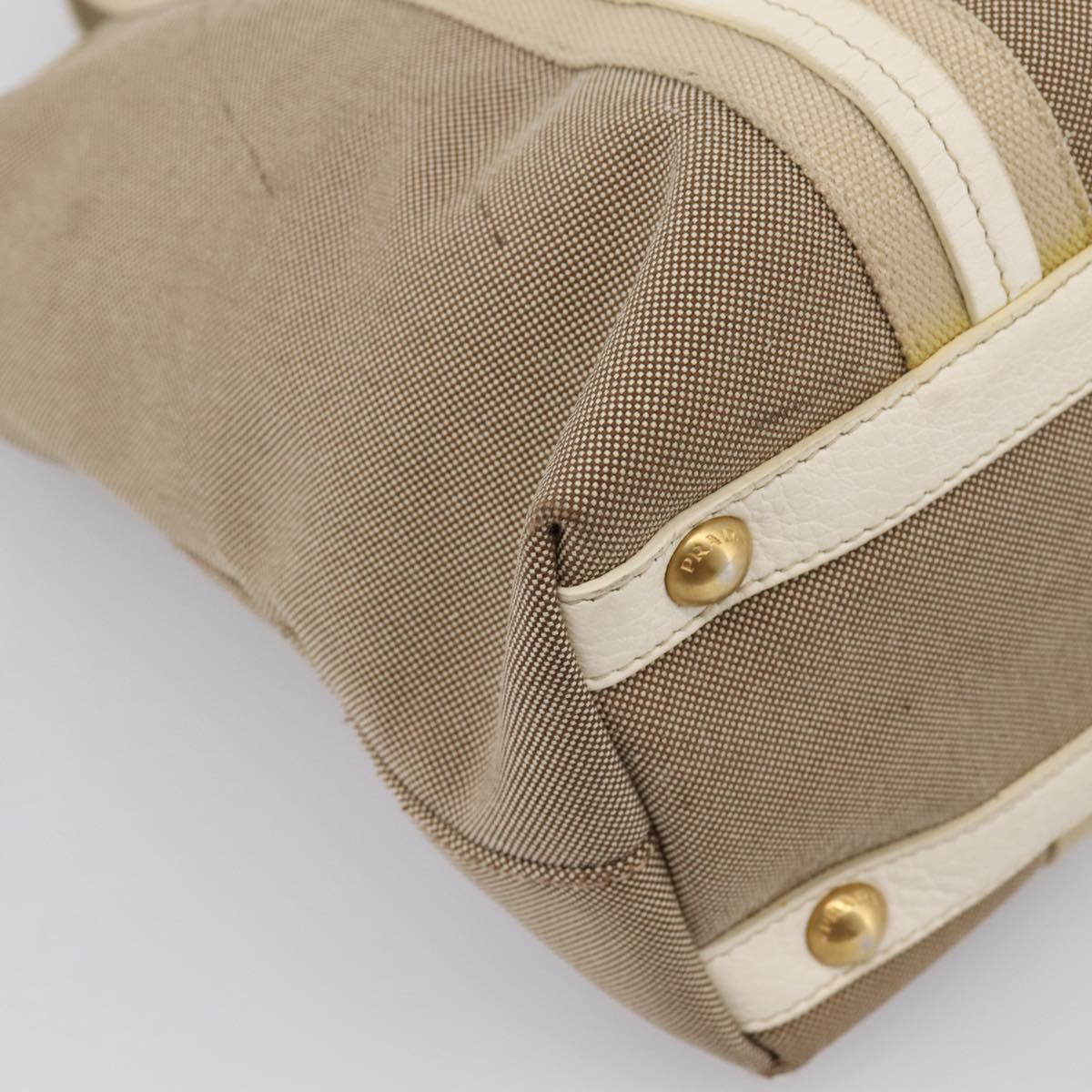 PRADA Hand Bag Jacquard Beige Gold Auth 202467