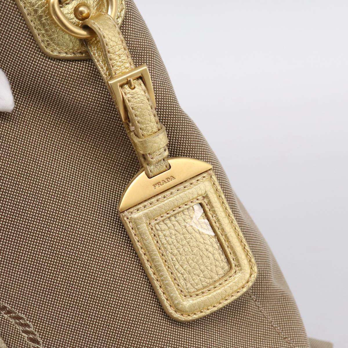 PRADA Hand Bag Jacquard Beige Gold Auth 202467