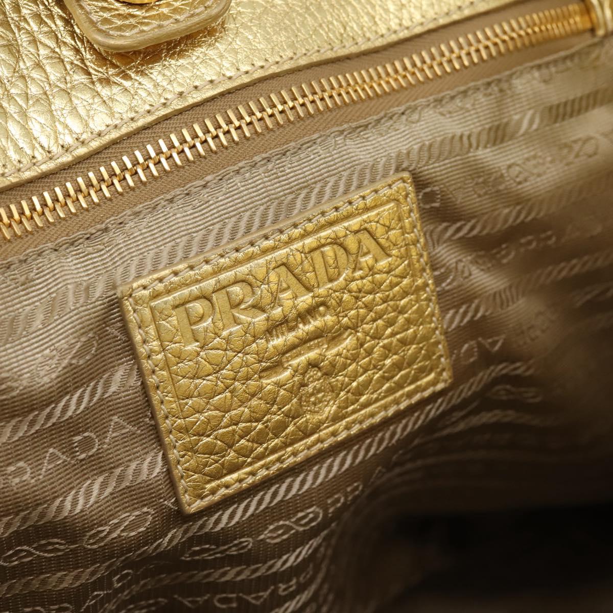 PRADA Hand Bag Jacquard Beige Gold Auth 202467