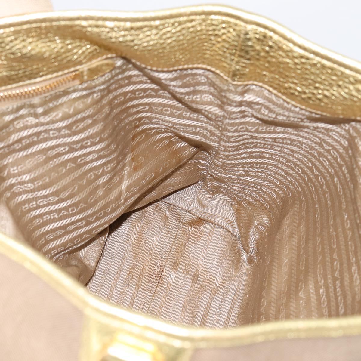 PRADA Hand Bag Jacquard Beige Gold Auth 202467