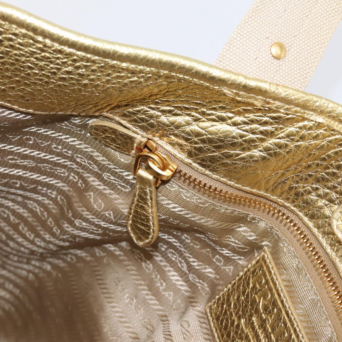 PRADA Hand Bag Jacquard Beige Gold Auth 202467