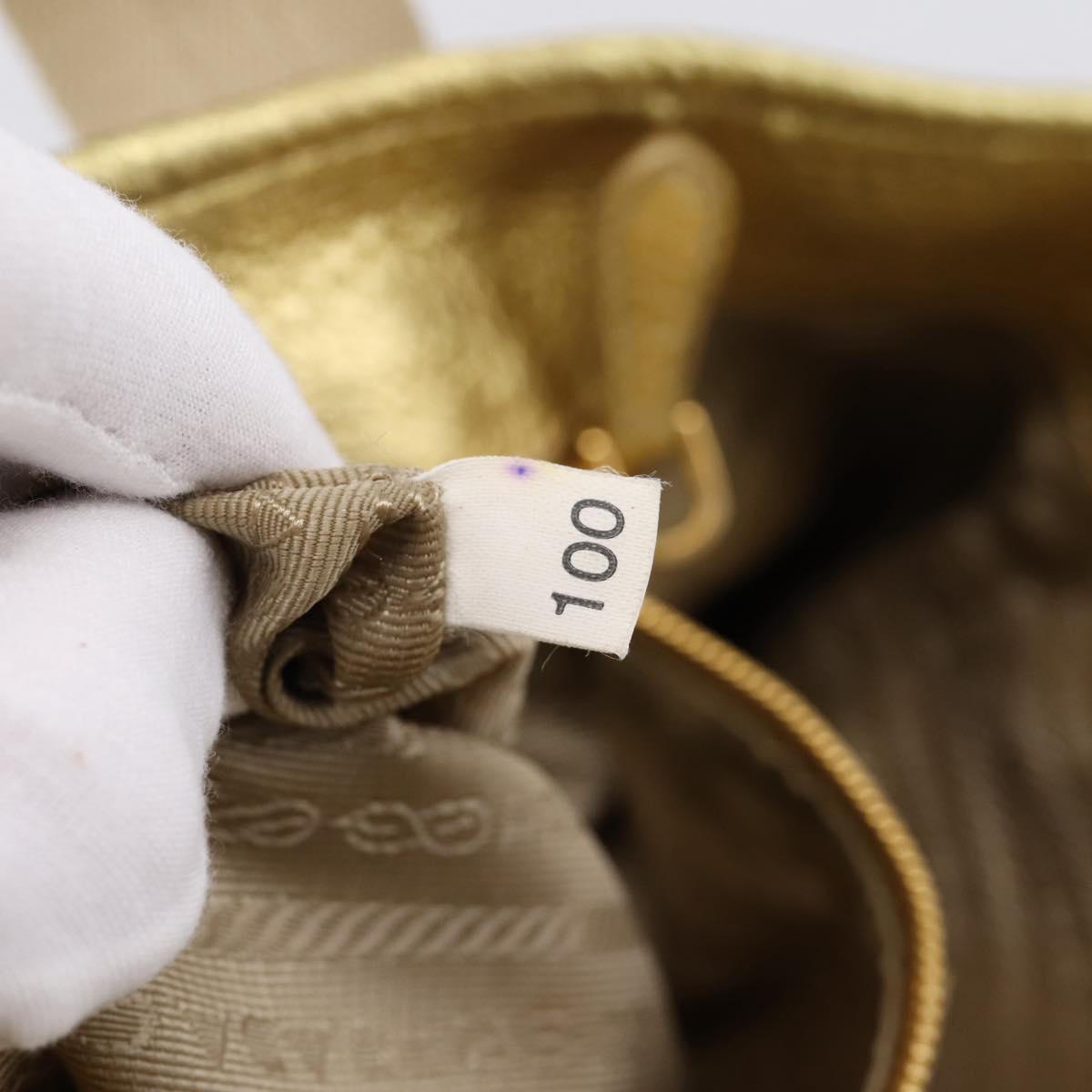 PRADA Hand Bag Jacquard Beige Gold Auth 202467