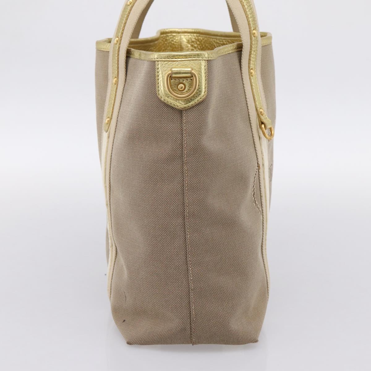 PRADA Hand Bag Jacquard Beige Gold Auth 202467