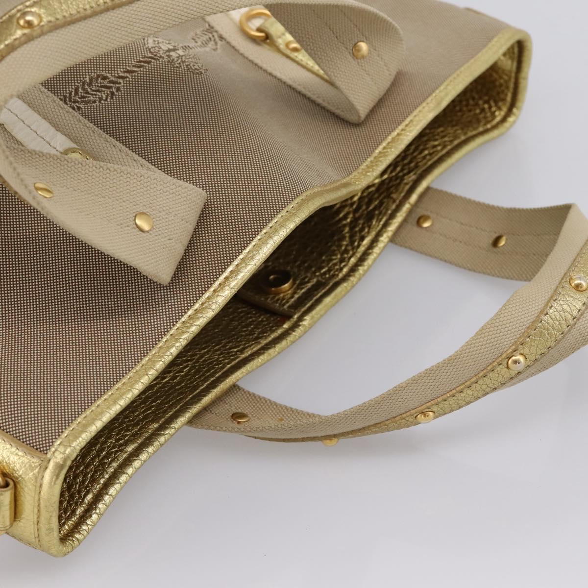 PRADA Hand Bag Jacquard Beige Gold Auth 202467