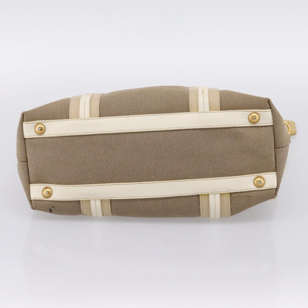 PRADA Hand Bag Jacquard Beige Gold Auth 202467