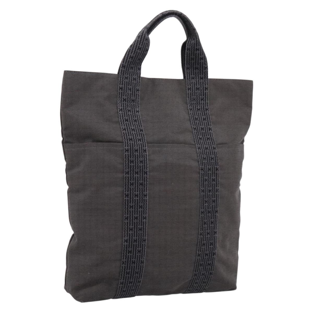 HERMES Her Line Cabas Tote Bag Canvas Gray Silver Auth 202470
