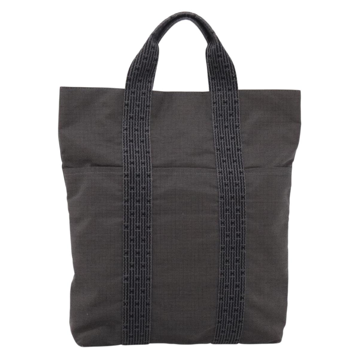HERMES Her Line Cabas Tote Bag Canvas Gray Silver Auth 202470