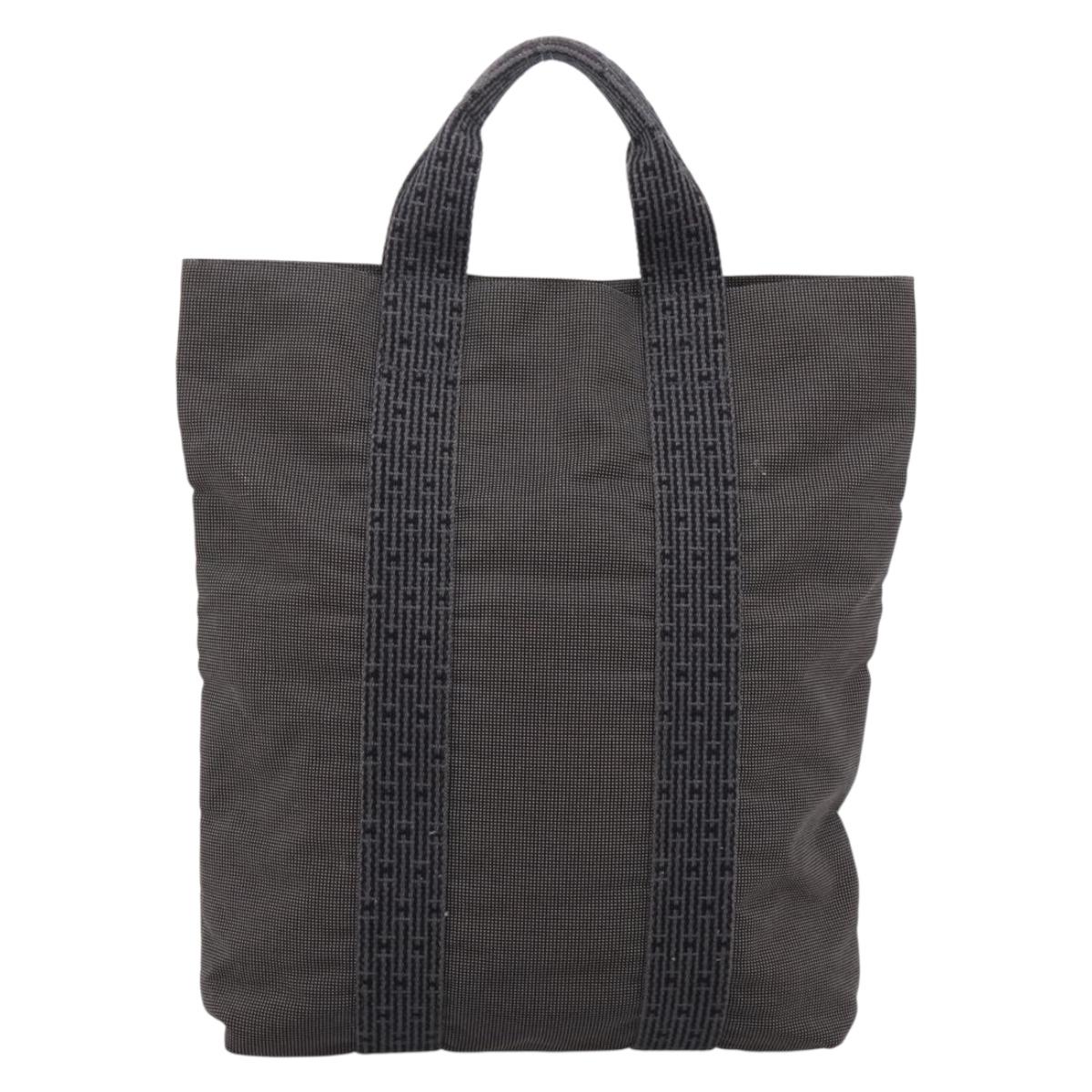 HERMES Her Line Cabas Tote Bag Canvas Gray Silver Auth 202470