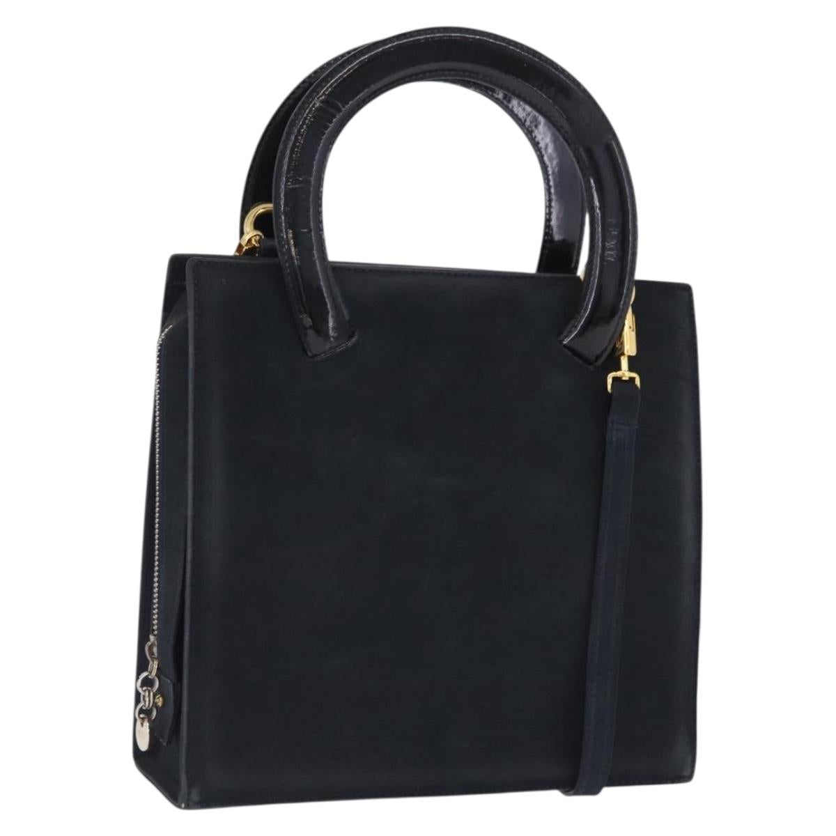 Salvatore Ferragamo Vala Hand Bag Suede 2way Black Gold Auth 202471