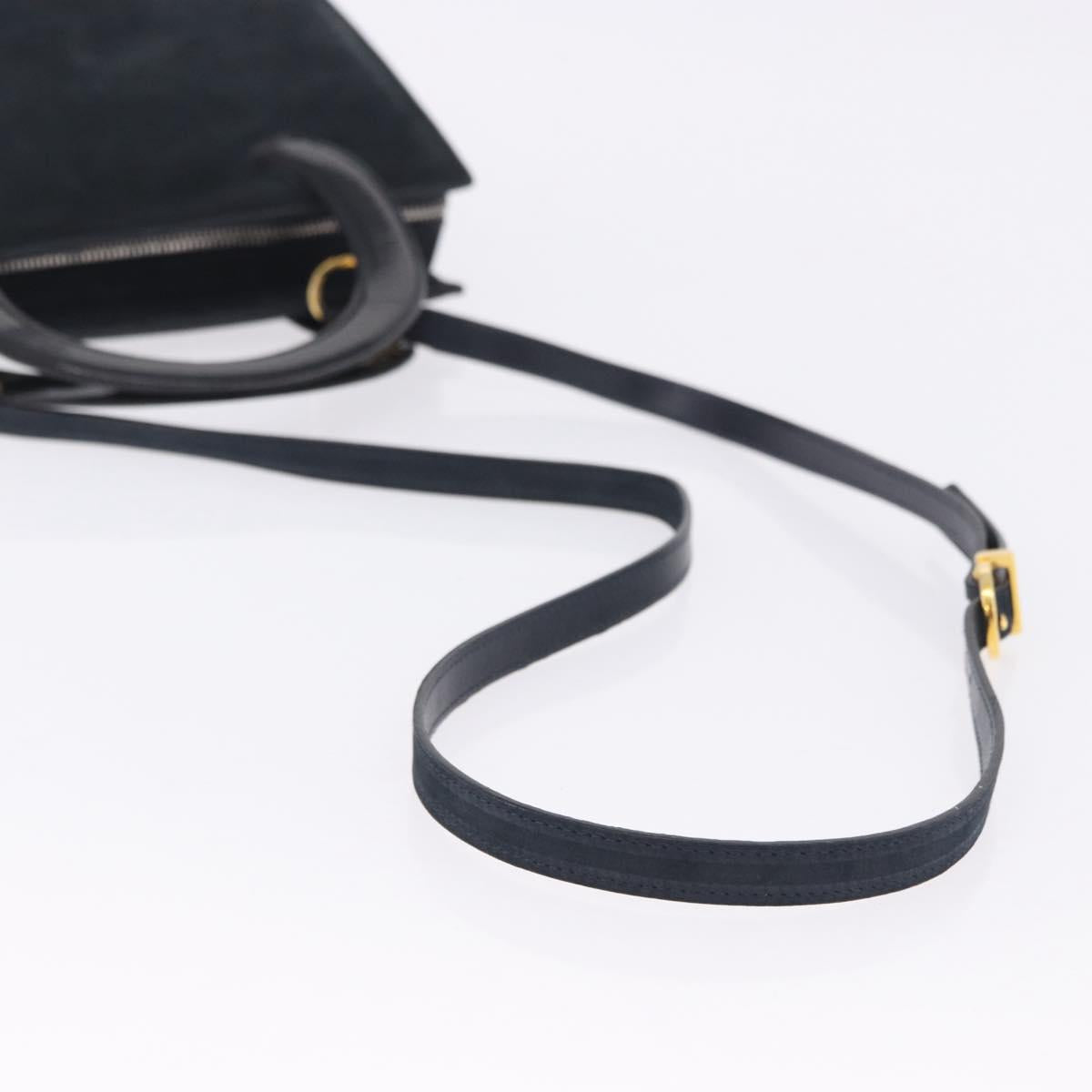 Salvatore Ferragamo Vala Hand Bag Suede 2way Black Gold Auth 202471