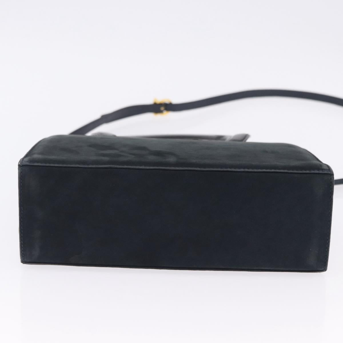 Salvatore Ferragamo Vala Hand Bag Suede 2way Black Gold Auth 202471