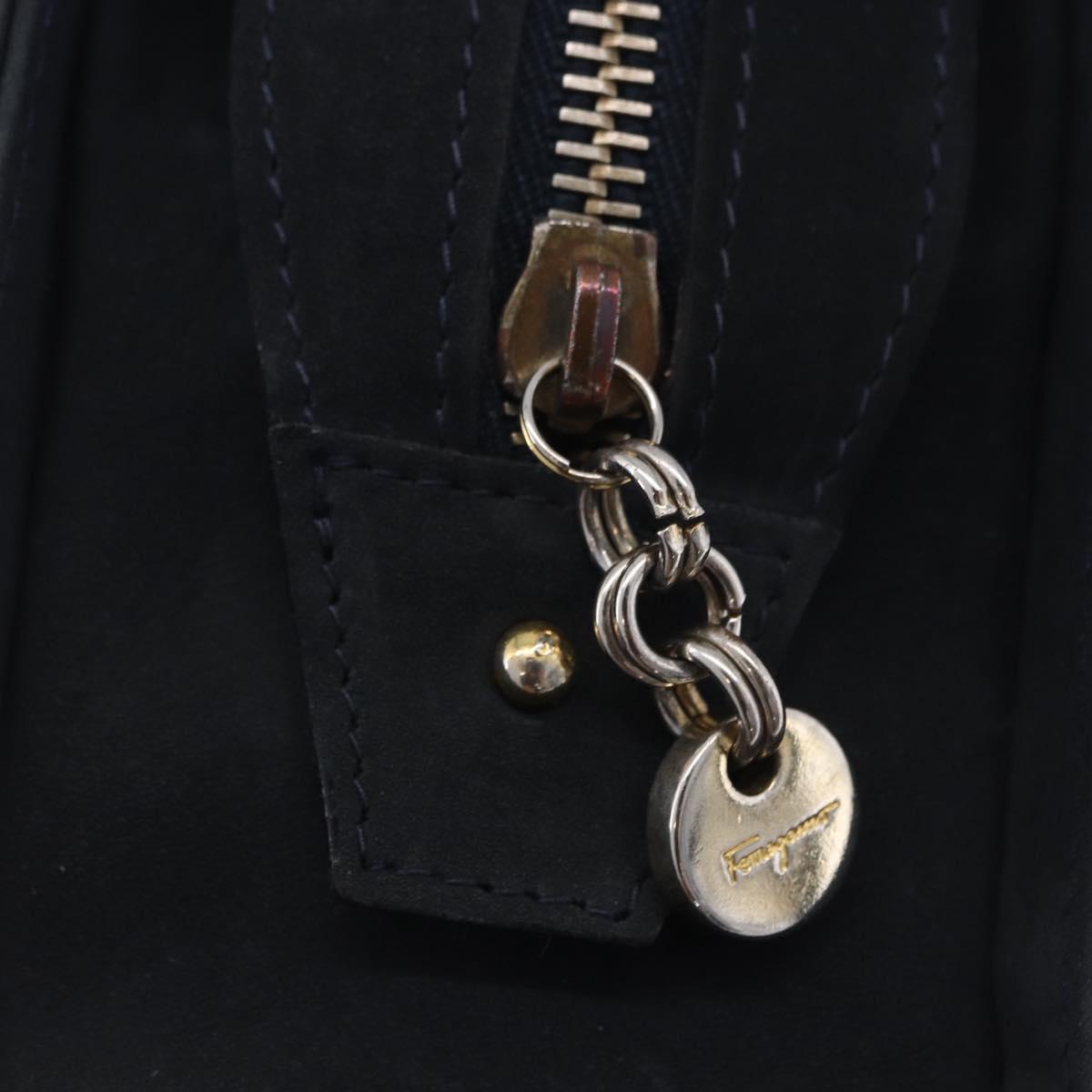 Salvatore Ferragamo Vala Hand Bag Suede 2way Black Gold Auth 202471