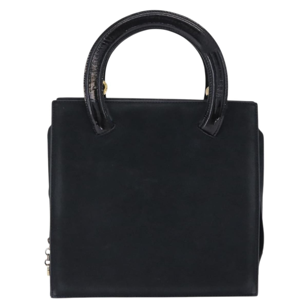 Salvatore Ferragamo Vala Hand Bag Suede 2way Black Gold Auth 202471