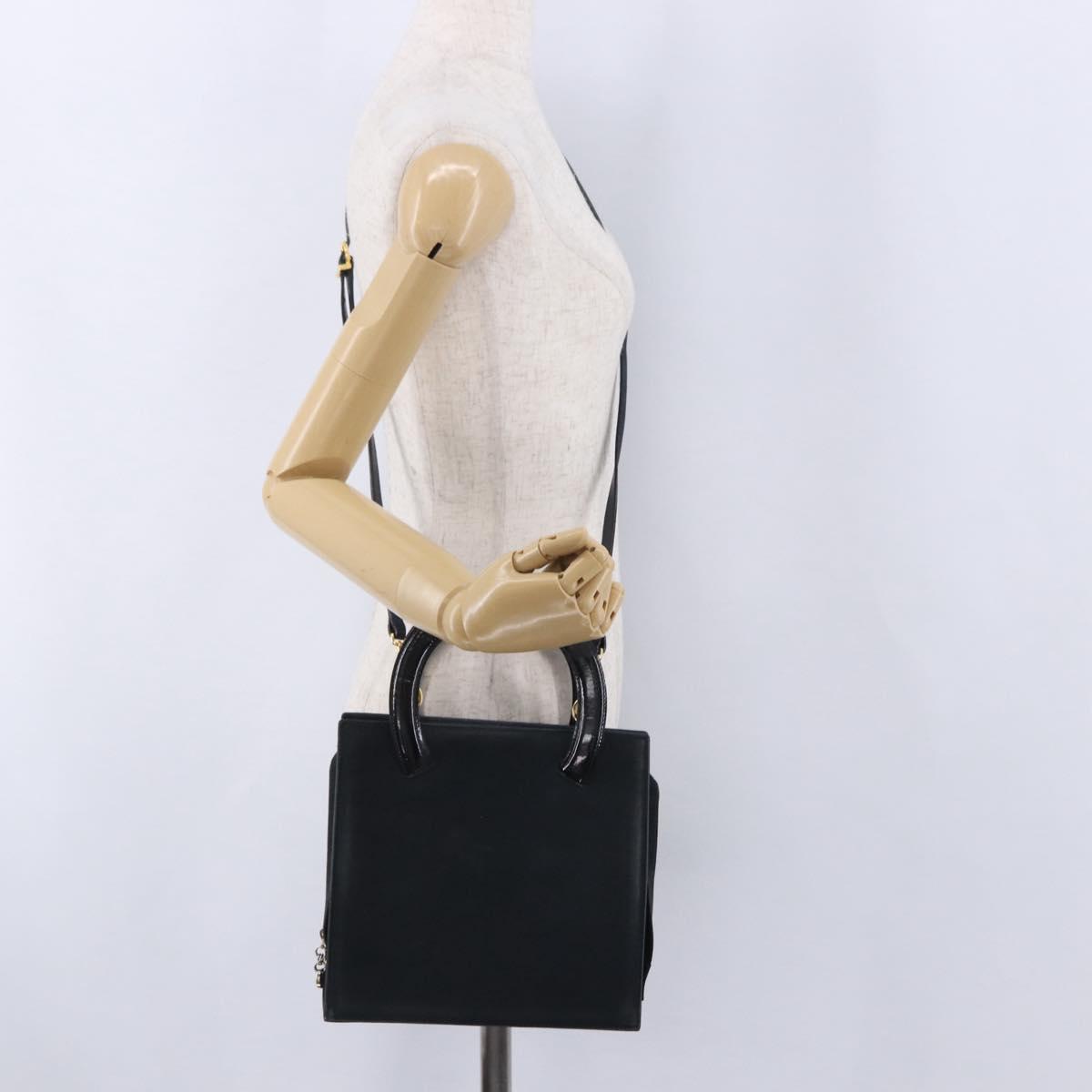 Salvatore Ferragamo Vala Hand Bag Suede 2way Black Gold Auth 202471