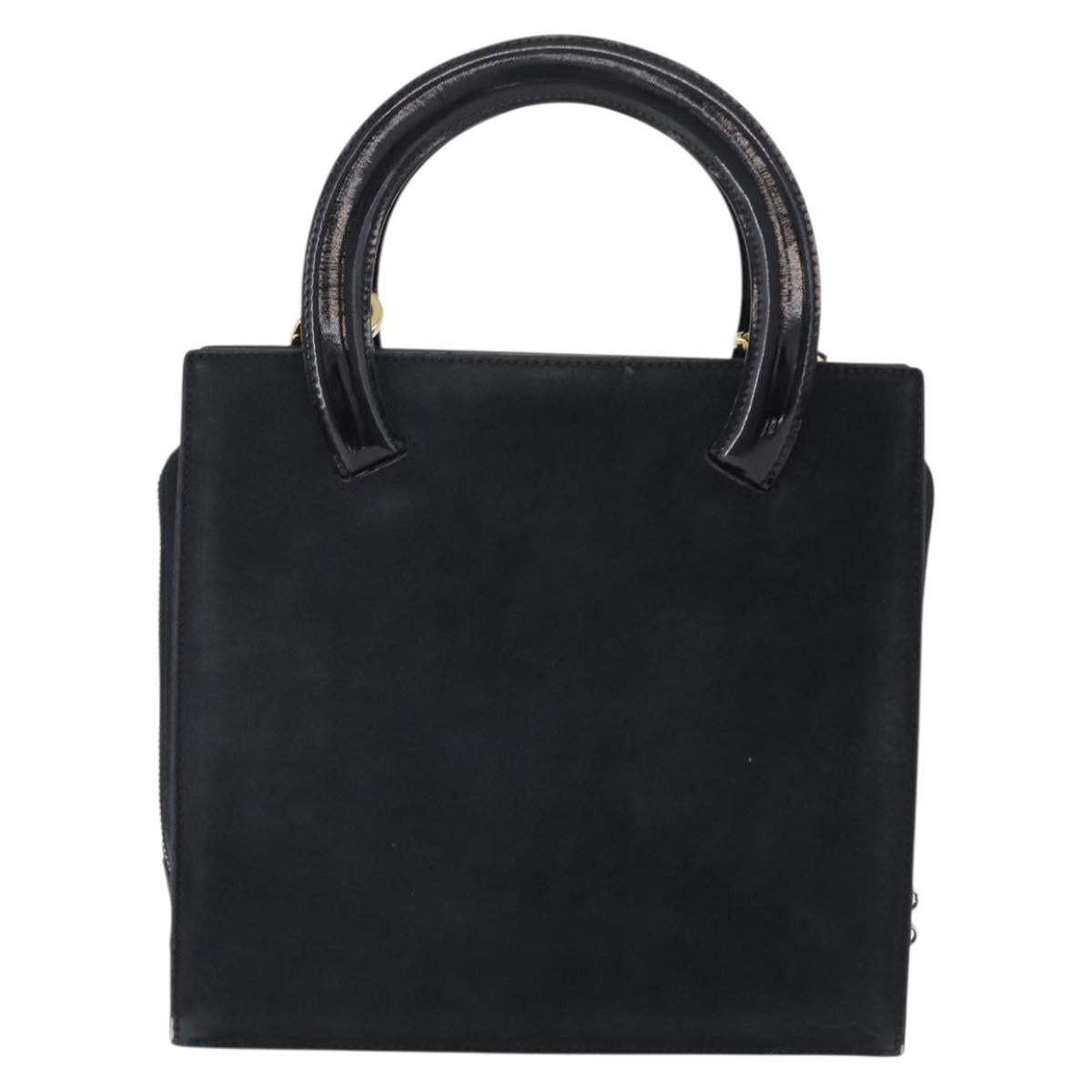 Salvatore Ferragamo Vala Hand Bag Suede 2way Black Gold Auth 202471
