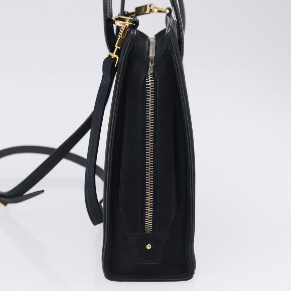 Salvatore Ferragamo Vala Hand Bag Suede 2way Black Gold Auth 202471