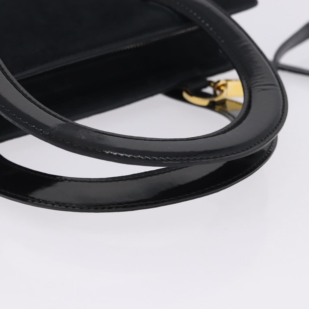 Salvatore Ferragamo Vala Hand Bag Suede 2way Black Gold Auth 202471